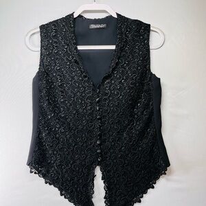 Tahari Black Lace Button‎ Down Y2K vest